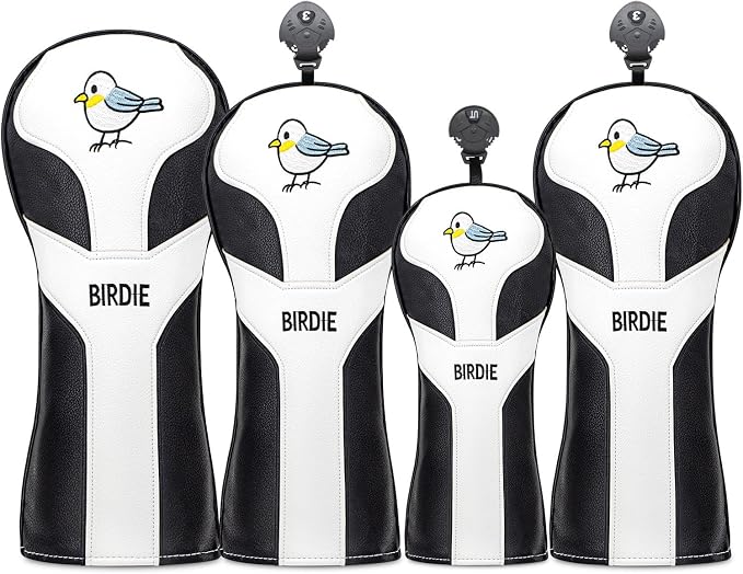 Vesperlux Birdie Golf Headcover Driver Wood Hybrid | Waterproof, Anti-Slip, 3-Pack, Universal Fit, Alignment Stick Cover, Durable, Adjustable Number Dial, Funny Unisex Golf Gift