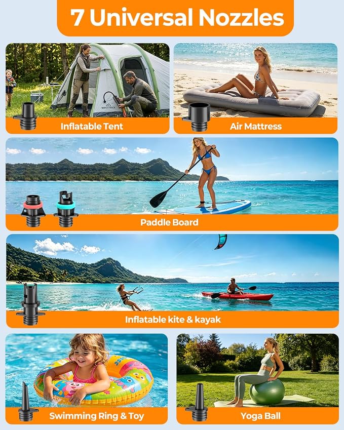Compact Rechargeable SUP Pump, Lightweight Cordless Electric Paddle Board Pump, 12 PSI Portable Inflator with Auto Shut-Off for Stand Up Paddle Boards, Kayaks and Pool Floats