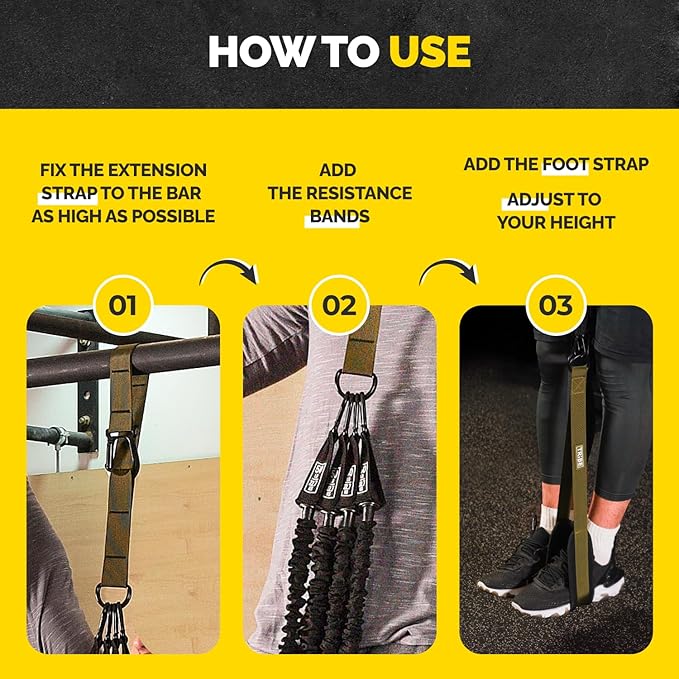 Pull Up Assistance Bands - 4 Heavy Duty Pull Up Bands with Adjustable Strap and Foot Rest - Stackable Pull Up Assist Band Set for Pull Up Bar - Resistance Bands for Pull Ups Chin Ups Strength Training