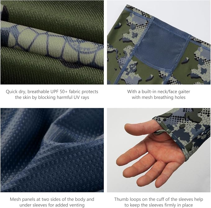 BASSDASH Men's UPF 50+ Camo Long Sleeve Hunting Fishing Hoodie Shirt