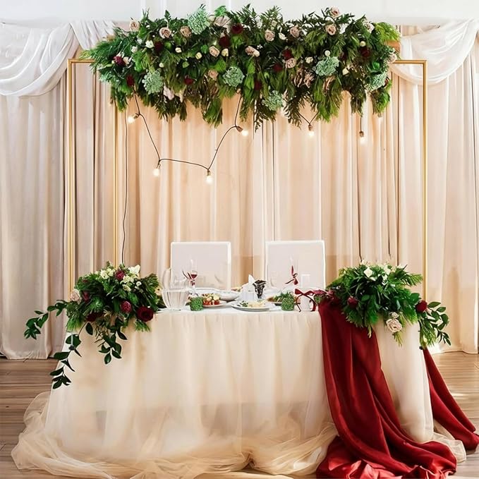 Over The Table Rod Stand with Clamps Adjustable 33''-50'' Tall 34"-105" Length Gold Table Arch Hanging for Wedding Birthday Party Halloween Christmas(Storage bag)