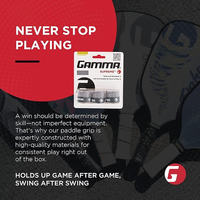 Gamma Sports Supreme Overgrip for Tennis, Pickleball, Squash, Badminton, and Racquetball Racquets, Multiple Pack Sizes and Colors