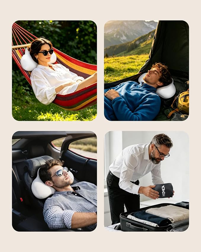 HOMCA Memory Foam Camping Pillow,Small Travel Pillow for Camping, Backing Hiking & Car, Portable Ergonomic Pillow with Removable Pillow(White)