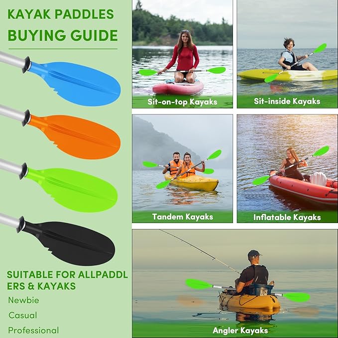 Kayak Paddle,88in 4 Pieces Boat Oars Kayak Paddles,Heavy Duty Aluminum Alloy Shaft Float Lightweight Detachable Adjustable Fishing Kayak Paddle for Adults with Paddle Leash(8 Color ,1Pack,2Pack)
