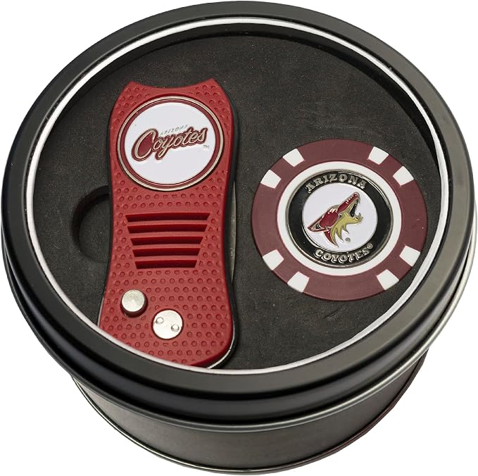Team Golf NHL Gift Set Retractable Divot Tool & Chip, Includes 2 Double-Sided Enamel Ball Markers, Patented Design, Less Damage to Greens, Retractable Mechanism