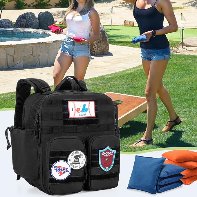 DSLEAF Cornhole Backpack Holds 16-24 Cornhole Bags, Cornhole Patch Bag with Padded Shoulder Straps and Extra Pockets for Tossing Games (Patent Design)