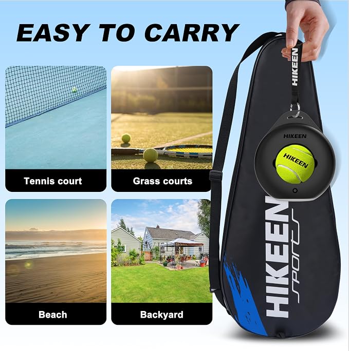 Hikeen Premium Tennis Trainer Rebound with Metal Base,Portable Solo Tennis Trainer Set with 3 Highly Elastic String Balls,Tennis Practice Equipment for Adult Kids an Beginners