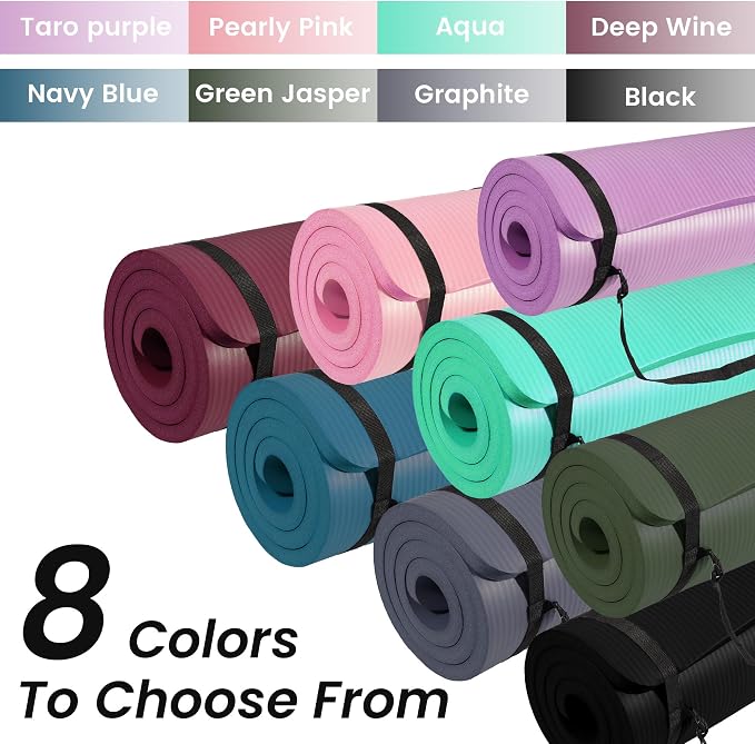 Signature Fitness Extra Thick High-Density Foam Yoga Mat – Multiple Thicknesses (1/2" & 1") / Multiple Colors – Double-Sided Non-Slip Surface – with Carrying Strap for Pilates, Yoga & Home Workouts
