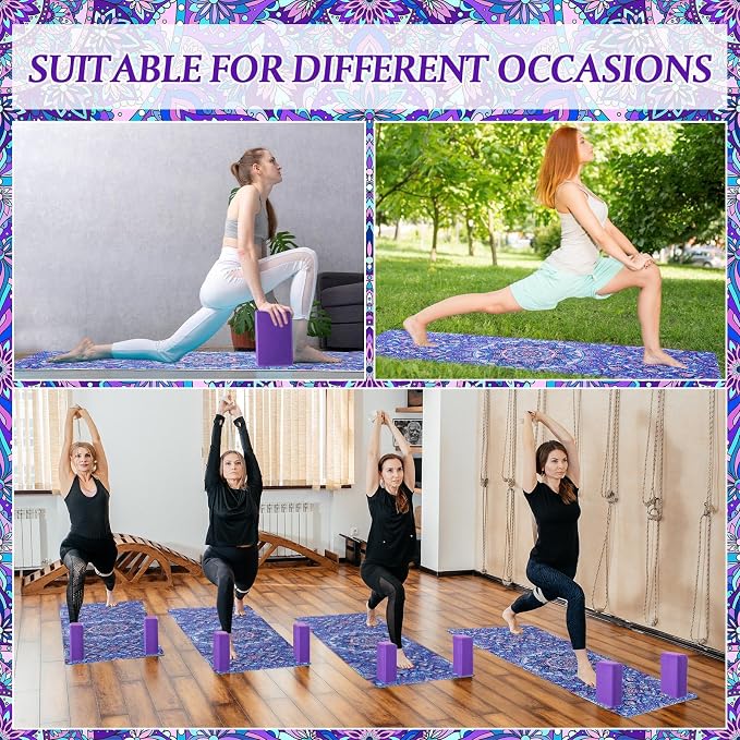 Tinideya 3 Pcs Yoga Mat Yoga Block 6 MM Thick Yogas Mat Non Slip with Carrying Strap Travel Mats for Exercise, Fitness, Pilates, Floor Workouts