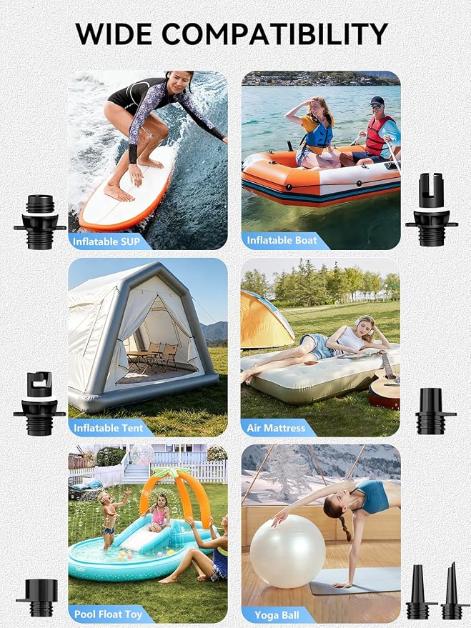 20PSI High Pressure Electric Paddle Board Pump, Rechargeable Battery-Powered, Electric SUP Air Pump with 12V DC Car Connector, Intelligent Dual Stage for Inflatable Paddle Board, Kayak, Boats