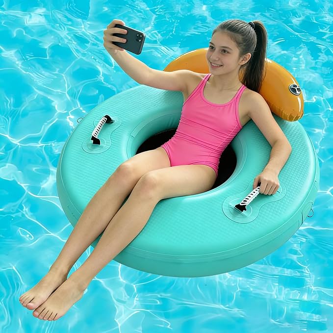Water Hammock Inflatable Dock, 3.8ft/6ft/8ft Floating Raft Circular Water Island, Float Rings Air Mesh Platform for Lake/River/Swim Pool
