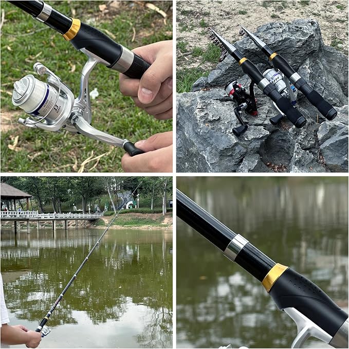 2-Pack 6.89FT Collapsible Fishing Pole Reel Combo Compact Fishing Gear | Telescopic Spinning Rod Reel Combo Lures Tackle Box Accessories Lightweight Travel Fishing Tool Set for Fishermen Gift