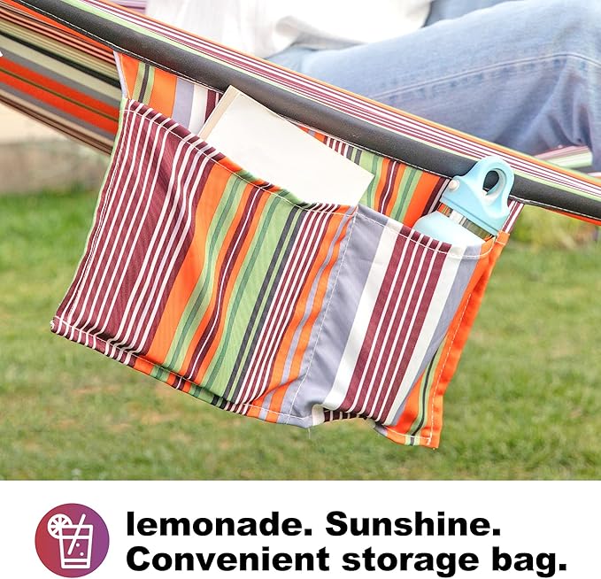 GAFETE Hammock 2 Person Quilted Fabric Hammocks for Outside, Double 12ft Hammocks with Spreader Bar, Large Removable Pillow, Storage Bag, Carabiners, Max 475 lbs Capacity (Canyon Sunset)