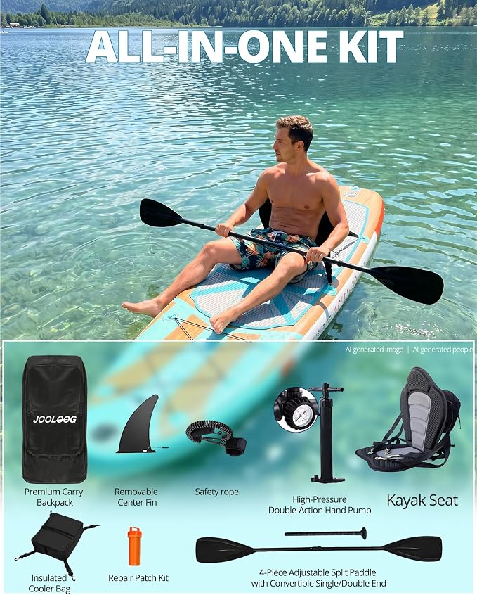 Inflatable Stand Up Paddle Board with Seat, 10'6"/10'5" SUP 440LBS, Recreational Paddleboard for Adults Beginners, Blow Up Paddle Board with Fishing Design, Camera Mount, Cooler Bag & Full Accessories