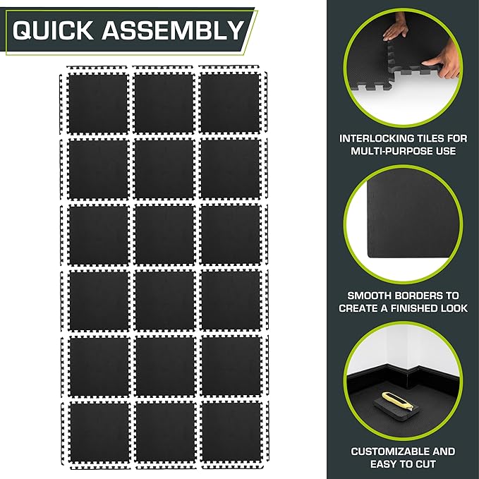 ProsourceFit Weaved Pattern Extra Thick Exercise Puzzle Mat 3/4-inch, EVA Foam Interlocking Tiles for Protective, Cushioned Flooring for Home and Gym Equipment; Black, 48 SQ FT, 12 Tiles