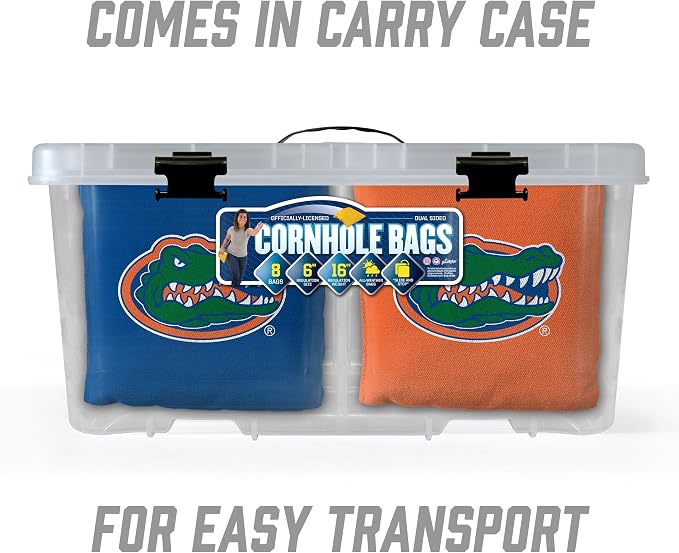 YouTheFan Officially-Licensed NCAA Set of 8 Cornhole Bags - All Weather Dual Sided Slide & Stop - Regulation Size with Carry case