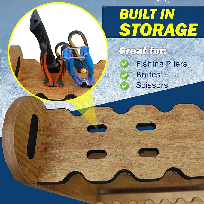 Rush Creek Creations Rolling Rod Holder for 16 Saltwater/Freshwater Fishing Rods, Pole Holder for Garage Organization and Room Storage, Gear and Accessories