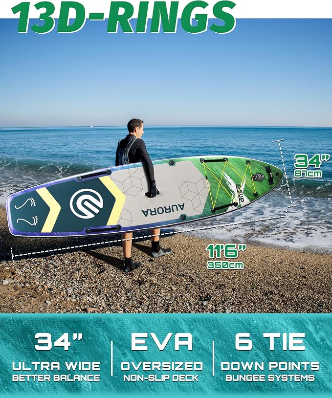 ESUP Extra Wide Inflatable Paddle Board 11’6" ×34/35" ,Super Stable Stand Up Paddleboards for 2 Person/Family/Large Size, Inflatable SUP with Paddle, Pump & Shoulder Strap