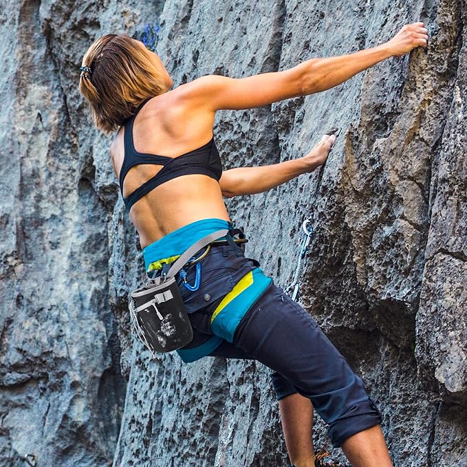 Chalk Bag for Rock Climbing, Bouldering Bag Bucket, 2 Waterproof Zipper for Gymnastics, Cross Fit, and Lifting (Large)