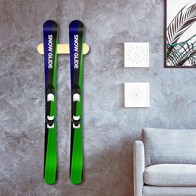 Wooden Ski & Snowboard Wall Mount Horizontal, Skateboard Wall Rack with Screws, Snowboard Display Stand, Indoor Snowboard Storage for Room, Garage (2, wood)
