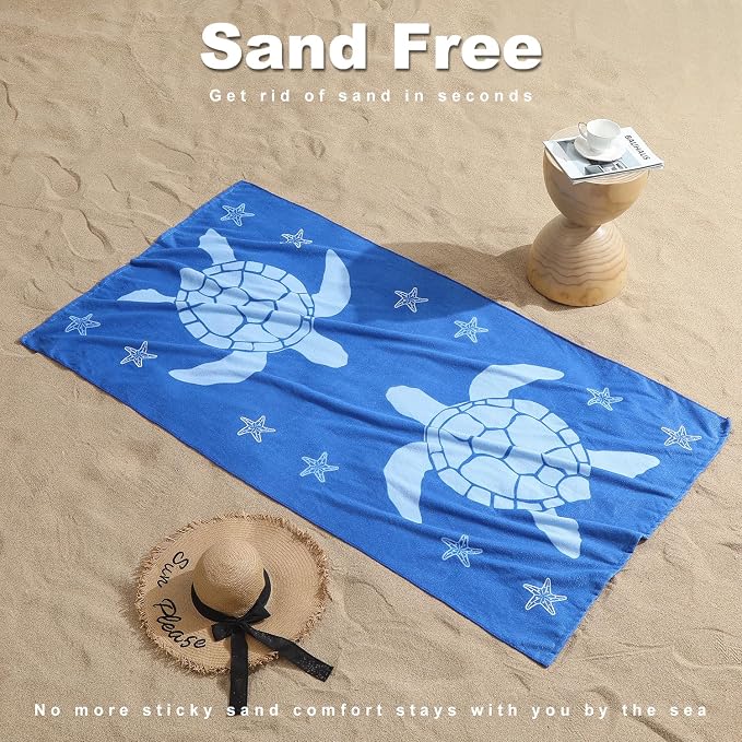 Jessy Home Microfiber 4 Pack Beach Towel Set, 40x70in Oversized Beach Towel, Quick-Dry Sand-Free Highly Absorbent Swim Towel, Soft Pool Towel, Marine Mixed Prints of Starfish & Sea Turtle for Vacation
