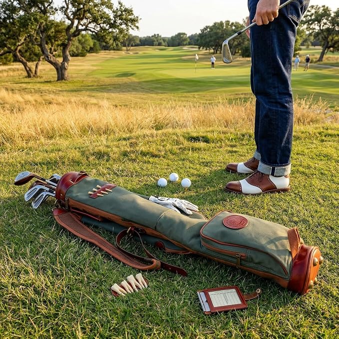 Tourbon Vintage Golf Club Carry Bags Travel Case - Canvas and Leather