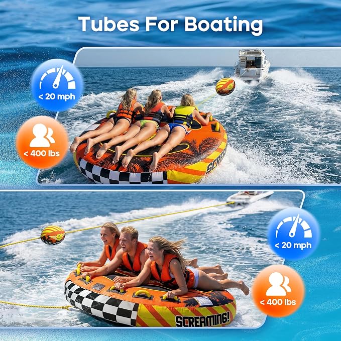K-Musculo Towable Tubes for Boating - 2-3 Person Boat Tubes & Towables, EVA Foam Pads, Drainage, Super Safe Handle, Quick Connector