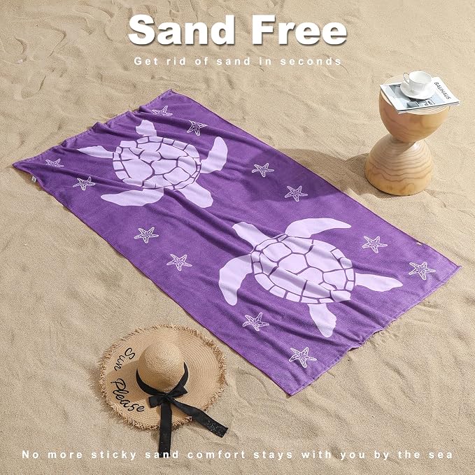 Jessy Home Microfiber 4 Pack Beach Towel Set, 40x70in Oversized Beach Towel, Quick-Dry Sand-Free Highly Absorbent Swim Towel, Soft Pool Towel, Marine Mixed Prints of Starfish & Sea Turtle for Vacation