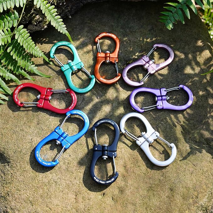 FresKaro 3pcs 25kN Twist Locking Climbing Carabiners and 5pcs 1kN 360 Degree Swivel Carabiner Clips