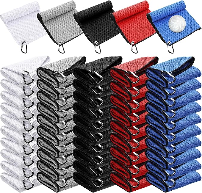 Batiyeer Golf Towels Bulk for Bags, 16"x16" Microfiber Waffle Pattern Golf Towel with Clip for Tournament, Club, Fitness