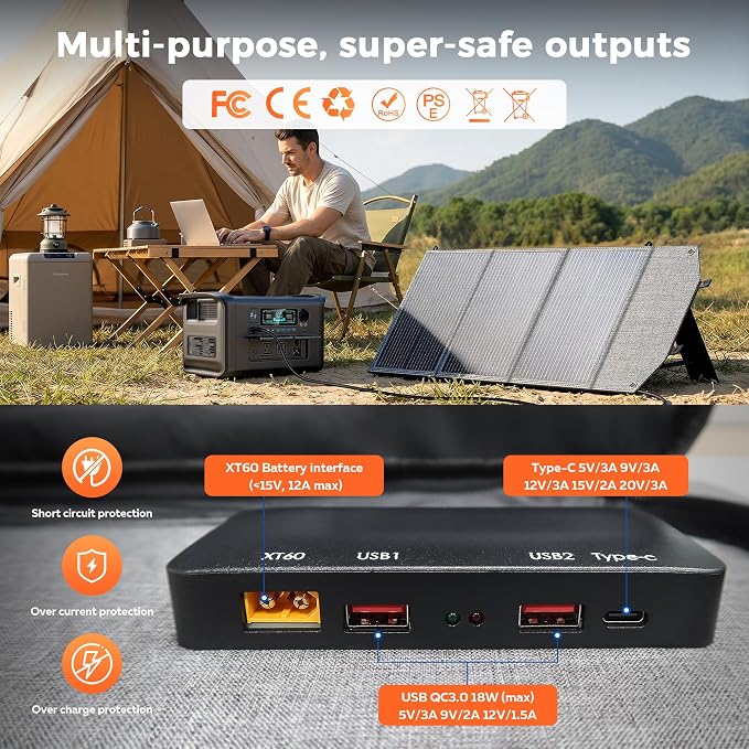100W Portable Solar Panel for Power Station Generator, 19.8V Foldable Solar Cell with High-Efficiency Battery, IP65 Waterproof, Solar Charger for Outdoor Camping Van RV Emergency Power Supply