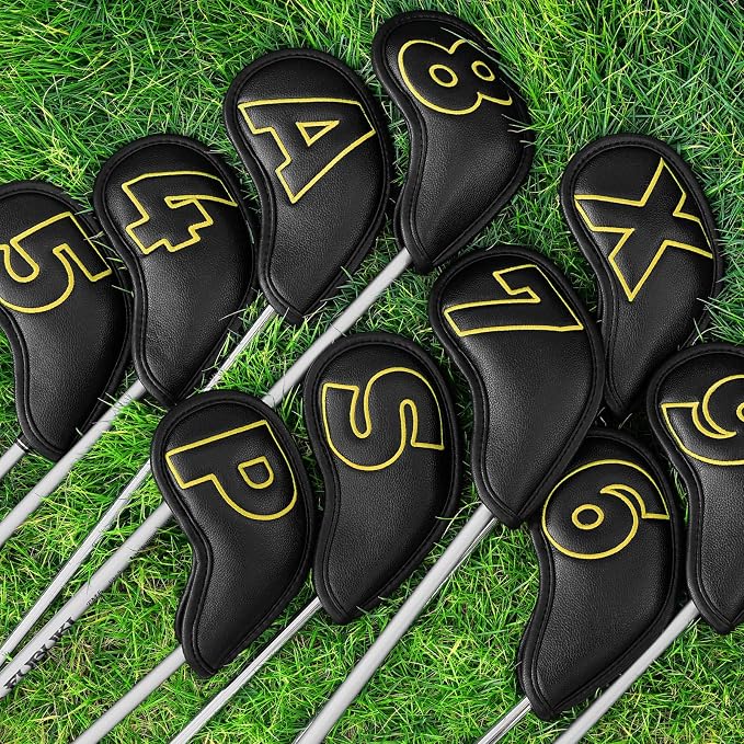 Craftsman Golf 10pcs Red No. on Both Sides Magnetic Closure Classic Black Leather Iron Headcover Covers Set Travel Cases Protector Available Custom with Name
