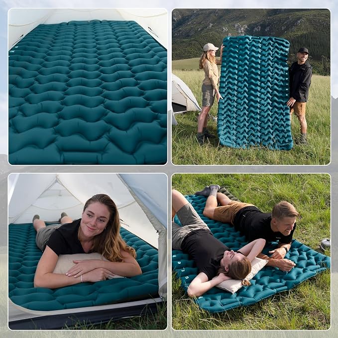 Naturehike Double Camping Sleeping Pad, Ultralight Inflatable Sleeping Mat with Pillow, Built-in Foot Pump, 3.74 Inch Lightweight Air Mattress for Camping, Backpacking, Hiking, Traveling