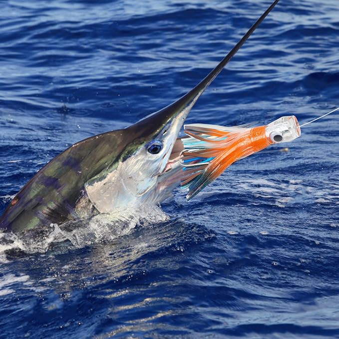 Trolling Lures Saltwater for Tuna Mahi Marlin Wahoo Dolphin Shark Offshore Trolling Baits with Squid Skirt Big Game Fishing Lures Deep Sea Squid Skirts Rig 6/9 inch