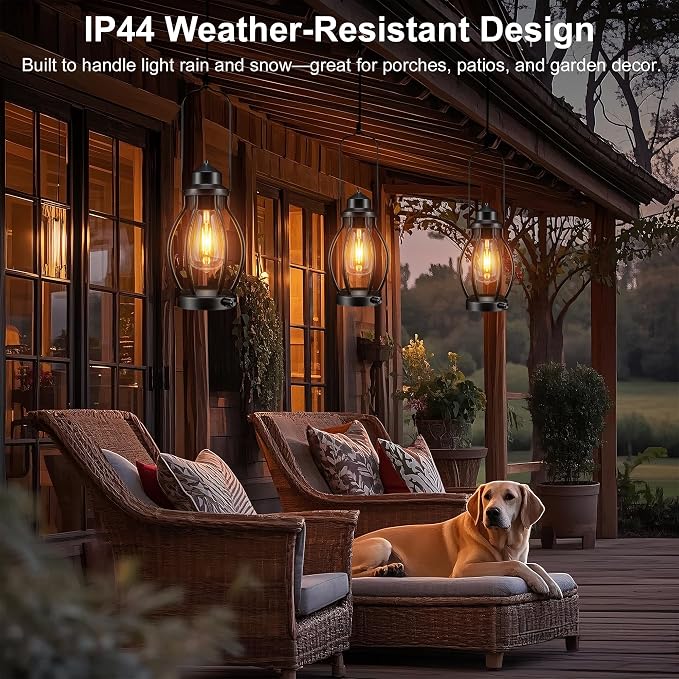 Rechargeable Outdoor Camping Lanterns 2Pack, Vintage Dimmable Hanging Outdoor Lanterns with Timer, Waterproof Battey Powered Indoor Table Lamps for Patio, Garden, Porch Decorations