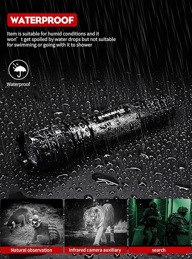 DARKBEAM ir Flashlight Infrared 940nm Lights LED Mini for Night Vision, Rechargeable Portable Tactical ir Illuminator Torch, Focus Adjustable for Hunting, Observation, Search