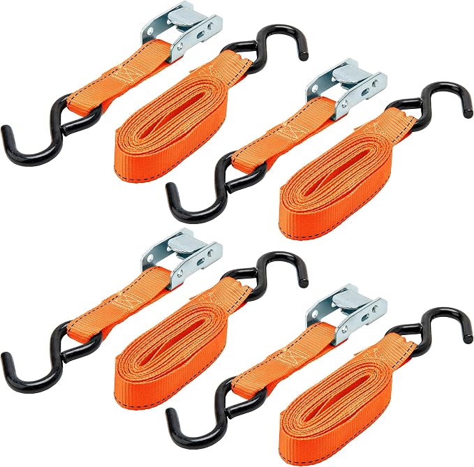 KEEPER Hampton PROD 1”x 10' Cam Buckle Tie-Down, 4 Pack - 300 lbs. Working Load Limit and 900 lbs. Break Strength