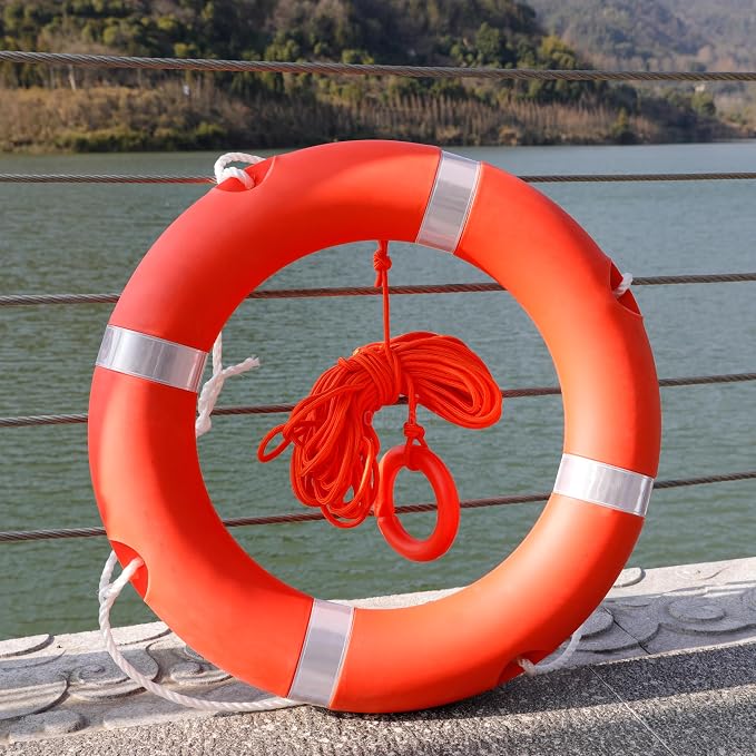 23 inch/ 28 inch Boat Safety Throw Ring, Life Rings for Boats with Water Floating Lifesaving Rope 98.4FT, 1.5KG/ 2.5KG International Standard Boat Life Preserver Ring Buoy with Reflective Strip