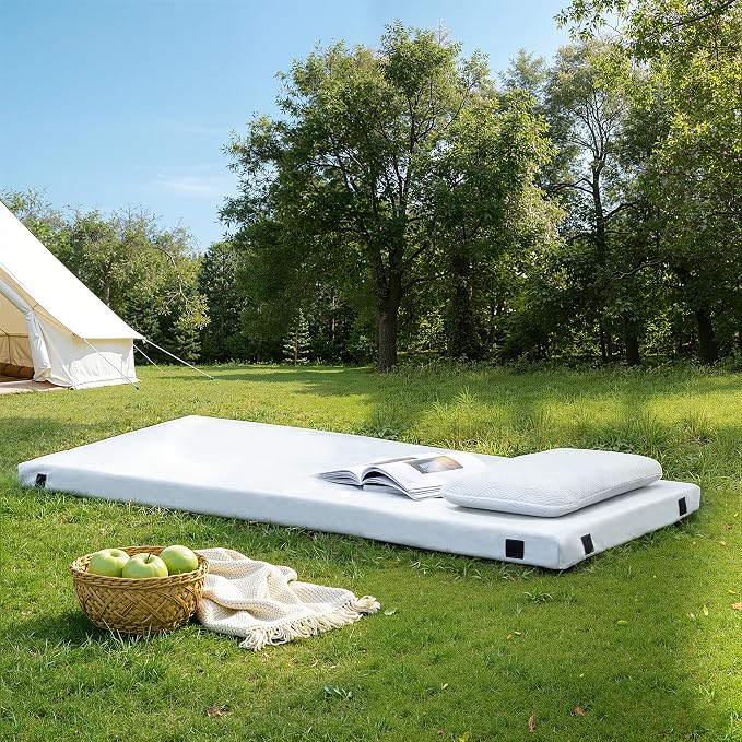 Memory Foam Camping Mattress 2.5 inch, Twin XL Portable Roll Up Camping Sleep Topper with Waterproof and Non-Slip Bottom, Camping Car Mat with Travel Bag, 79"×38"×2.5", Grey