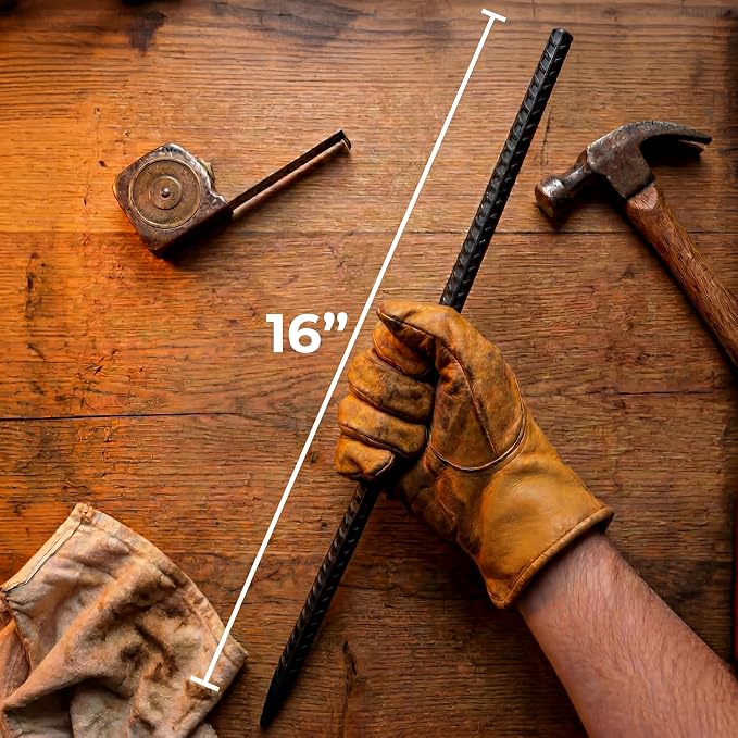 Happin® 16 Inch Rebar Stakes, Straight Garden Stakes Heavy Duty Galvanized Metal Stakes, Landscape Timber, Concrete Form, Tree & Plant Support, Yard Stakes, Ground Anchors (I Shape – 16 Pack)