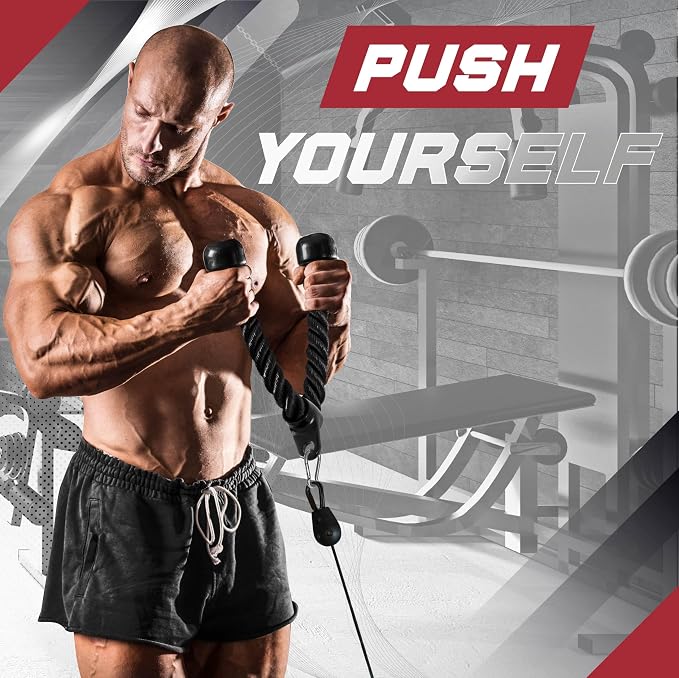 Yes4All Cable Machine Attachment, Row Handles, Tricep Rope, Straight Bar, V Bar, LAT Pulldown Accessories Load 880 LB for Home Gym