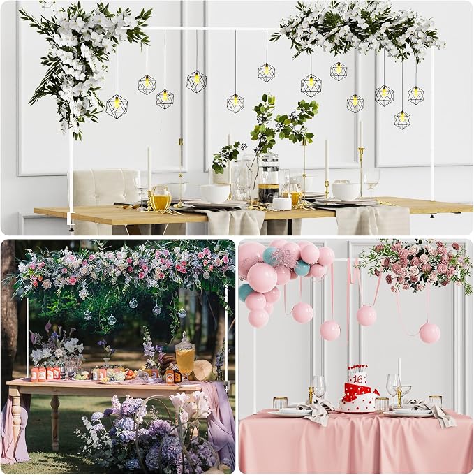 Putros Over The Table Rod Stand with Clamps White 13"-42'' Tall 29"-98" Length Adjustable Metal Table Arch Hanging Rod Stand for Party Wedding Anniversary Christmas Decoration