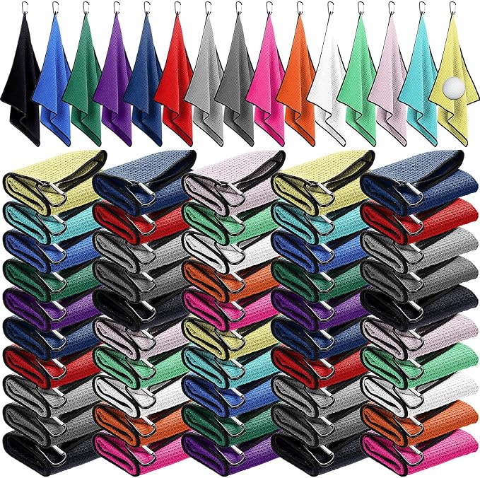 Batiyeer Golf Towels Bulk for Bags 16'' x 24'' Microfiber Waffle Pattern Golf Towels Trifold with Clip for Hiking,Tournament, Yoga