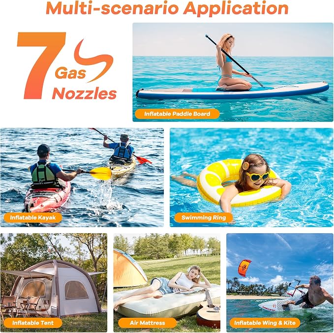 Electric Paddle Board Pump, Rechargeable 20 PSI SUP Pump for Paddleboard with Dual-Stage Inflation& Deflation, Portable Pump with LED Light & Auto-Off for Paddle Boards,Boats,Kayaks