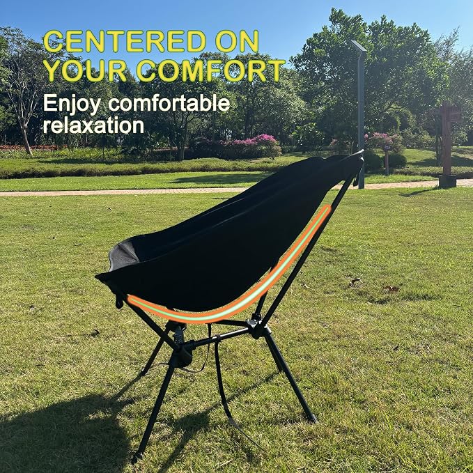 Portable Camping Chair Backpacking Chair, Ultralight Folding Chair-Compact, Lightweight Foldable Chairs for Hiking Mountaineering, Beach, Picnic (Black)