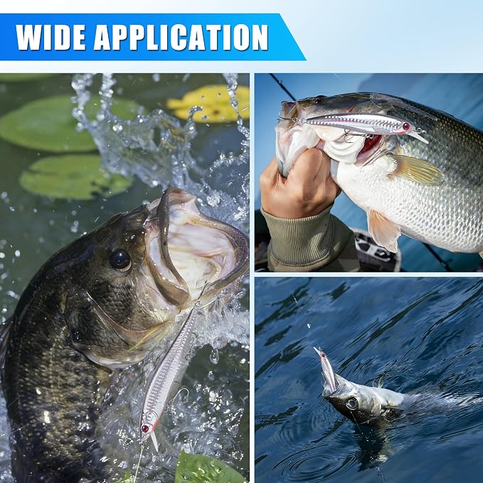 Saltwater Fishing Lures Kit, 6/12pcs Striped Bass Lures Surf Fishing Minnow Lures Deep Diving Jerkbait Popper Plugs Crankbait Fishing Tackle