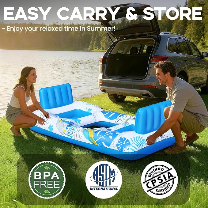 FluSing 2 Person Inflatable Pool Float Adult,87” x 44” Extra Large Inflatable Tanning Pool Lounger Float with Cup & Phone Holders,Pool Float Chair Heavy Duty,Sunbathing Pool Lounger Raft Pool Floaties