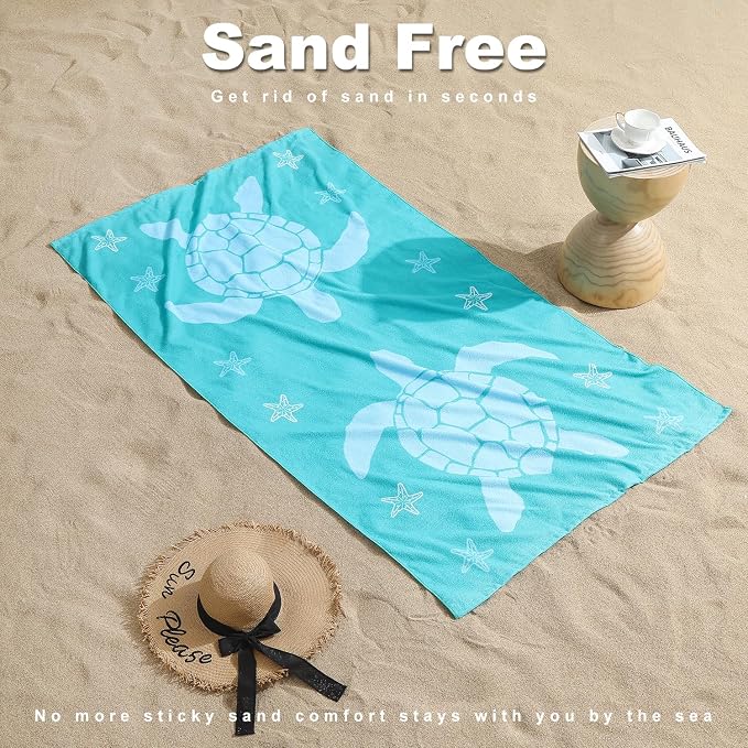 Jessy Home Microfiber 4 Pack Beach Towel Set, 40x70in Oversized Beach Towel, Quick-Dry Sand-Free Highly Absorbent Swim Towel, Soft Pool Towel, Marine Mixed Prints of Starfish & Sea Turtle for Vacation