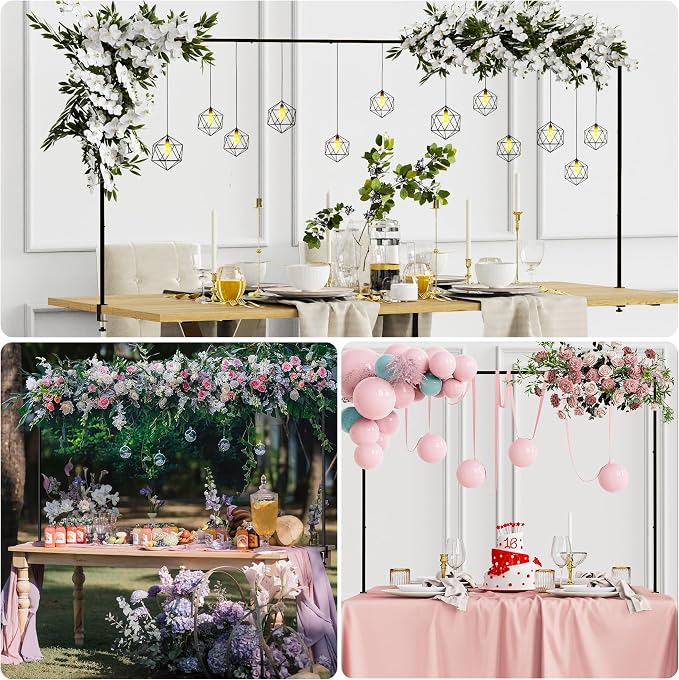 Putros Over The Table Rod Stand with Clamps Black 13"-42'' Tall 29"-98" Length Adjustable Metal Table Arch Hanging Rod Stand for Party Wedding Anniversary Christmas Decoration