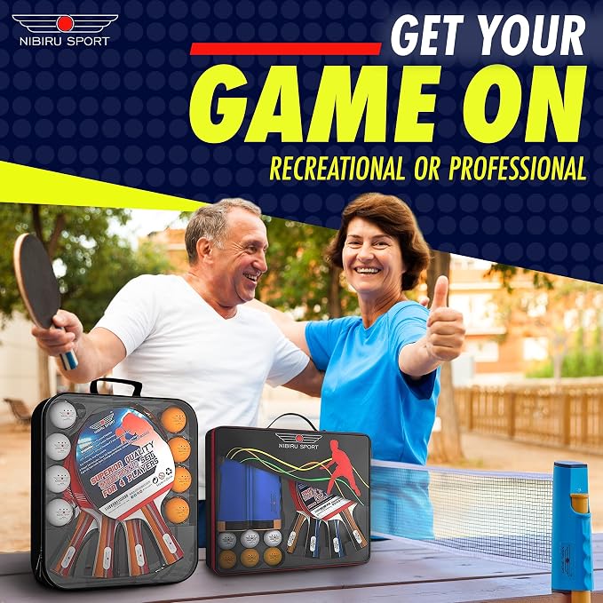 NIBIRU SPORT Professional Ping Pong Paddle Sets, 2 Paddle or 4 Paddle Table Tennis Set with Tournament Quality Balls and Carry Bag/Storage Case, Table Tennis Equipment & Ping Pong Accessories